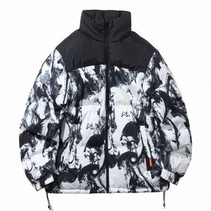 winter Thicken Warm Parka Men Vintage Patchwork Print Down Padded Jacket Streetwear Harajuku Oversize Couple Coat Unisex Outwear Q5Uk#