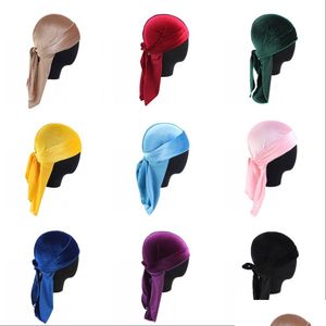 Ball Caps Designer Veet Durag Hair Bonnets Skl Pirate Hat With Long Tail Outdoor Cycling Accessories For Adt Mens Women Fashion Drop D Otlxg