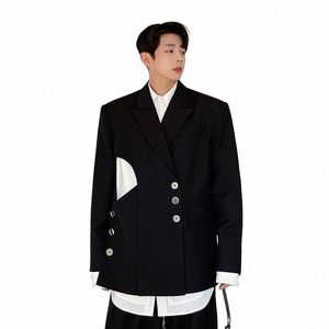 uomini Fi Show allentato casuale Hollow Design Blazer Giappone coreano Streetwear Suit Jacket maschile Suit Coat Blazer Capispalla q38T #