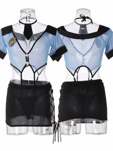 women's Sexy Lace Dr Erotic Lingerie Cosplay Sexy Police Woman Role-playing Hot Hollow Out Uniform Temptati Bed Passi Set U7H6#