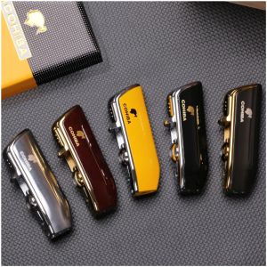 Combos Cohiba Cigar Windproof Metal Lighter 3 Jet Blue Flame Gas Torch Butane Cut Lighter Sharp Cigar Accessory with Gift Box