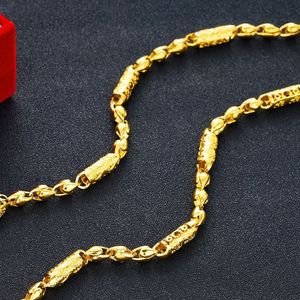 Solid Necklace Hip Hop Beads Chain 18k Yellow Gold Filled Fashion Mens Chain Link Rock Style Polished Jewelry334p