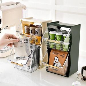 Pudełka do przechowywania wielofunkcyjne pudełko kawa odporna na pulpit organizer herbaty przezroczysty uchwyt podwójna kreatywna warstwa torby