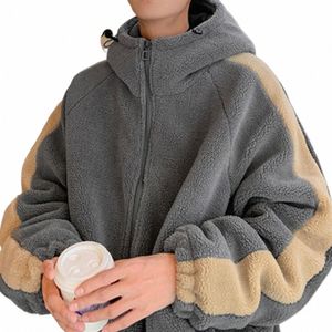 Chiusura con cerniera Cappotto da uomo con cappuccio Giacca da uomo invernale caldo Giacca con cappuccio da uomo con finto Sherpa con coulisse Orlo Ctrast per studenti 39zE #