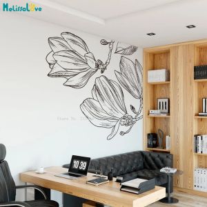 Stickers Magnolia Flowers Corner Floral Wall Sticker Home Nature Decor Minimalist Outlines Decals Office Study YT5986