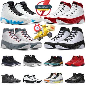 Com Caixa Jumpman 9 Tênis de Basquete 9s Fogo Vermelho Pó Azul Partícula Cinza UNC Ginásio Vermelho Chile Azul Criado Patent Racer Azul Estátua Mens J9 Esportes Sapatilhas Treinadores