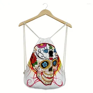 Sacos escolares Hua Transfer Skull Casual Impresso Cuff Canvas Mochila Cordão