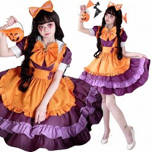 Maid Cosplay Halen kostymer för kvinnor Dark Gothic Orange Witch Lolita Dr Maid Uniform Pumpkin Vestidos Disfraz Anime W0RZ#