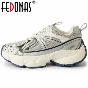 Casual Schuhe FEDONAS Mode Frauen Turnschuhe Frühling Sommer Spleißen Echtes Leder Frau Lace-Up Freizeit Sport