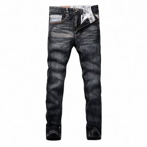 Estilo italiano Fi Homens Jeans de Alta Qualidade Retro Preto Cinza Stretch Slim Fit Jeans Rasgado Homens Vintage Designer Calças Jeans 85Py #
