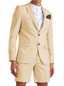 2024 NYA CHAMPAGNE HERS SUIT Kort byxa Casual Summer Suits 2 Piece Tuxedo Groom Beach Wedding Dr Blazer+Pant X3JX#