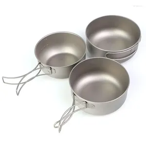 Conjuntos de panelas 3pcs Titanium Folding Bowls Lunch Box Outdoor Camping Cooking Tigela Viagem Caminhadas Jantar Caixas 450ml 500ml 600ml