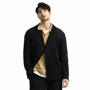 yudx Miyake Blazer Мужские плиссированные черные костюмы Мужские эластичные ткани Slim Fit Пальто Высокое качество Повседневные пиджаки в японском стиле 2023 Новый L4YV #