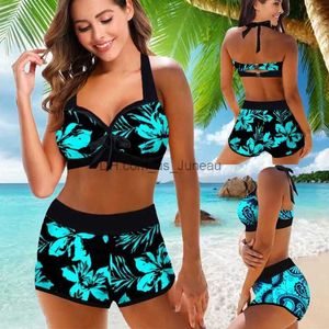 Kvinnors badkläder 2022 Ny hög midja bikini Sexig baddräkt Kvinnor Tryck baddräkt Bikini Set Plus Size Swimewear Female Beach Swimming Sim T240328