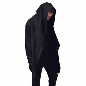 Högkvalitativ avslappnad unisex -mäns huva med svart klänning Hip Hop Hoodies och tröjor LG -ärmar Design Winter Cloak Coats J7HS#