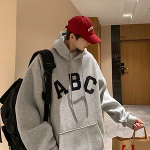 ABC Letter Print Mens Hoodies Korean Fashion Harajuku överdimensionerad Pullover Hip Hop Lång ärm Huvtröjor Sweatshirts Streetwear 240315