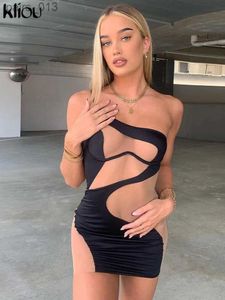 Grundläggande casual klänningar kliou lapptäcke miniklänning kvinnor sexig mesh en axel hög midja mantel tjej het bodycon party klubbkläder kvinnlig midnatt kjol yq240328