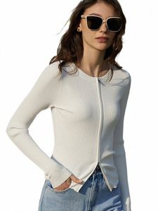 amii Minimalism Knitted Cardigan for Women 2023 Spring New White Cardigan Two-way Zipper Stripe Coat Cropped Cardigan 12341210 87uj#