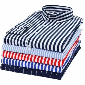 men's Striped Shirts Lg Sleeve Dr Shirts 2023 Spring Summer Casual Korean Fi Slim Butt Formal Men's Clothing Shirts i4te#