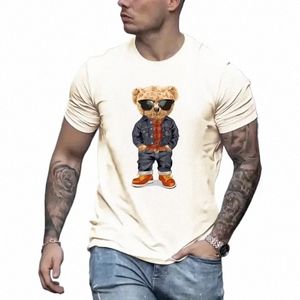 cool Teddy Bear Men's Trendy T-shirt For Summer Outdoor, Casual Mid Stretch Crew Neck Tee Short Sleeve Graphic Stylish Top v8Gz#