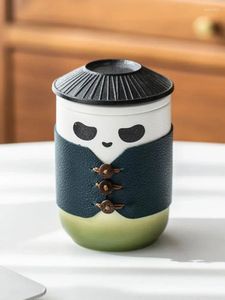 Conjuntos de chá Conjunto de cerâmica Panda Travel Tea Cup Kungfu Teacup Ins Bule 300ml Copos 60ml 40ml Giftbox Verde Preto 2 Cores