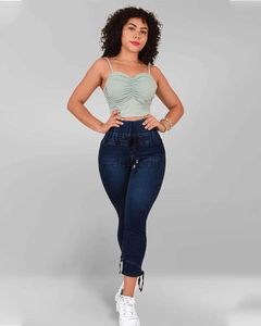 Jeans da donna classici per l'autunno Skinny a vita alta elasticizzati Slim Fit Jeans a matita blu per donna Trendy con vita elastica 24328