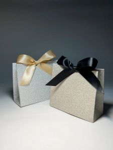 Albümler Pırıltılı Şeker Kutusu Kağıt Noel Hediye Ambalaj Kutuları Düğün iyilikleri ve doğum günü partisi dekorasyonları için kurdele ile