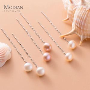 Dangle Earrings Modian Brand Minimalist Elegant Pearl 925 Sterling Silver Drop for Women Girl Fashion Wedding Party Fine Jewelry