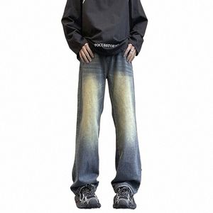 Unvanque 2024 Spring Korean New Heavy Men Micro Flared Jeansシンプルなルーズデニムパンツfiストリートカジュアルワークズボンk6ki＃