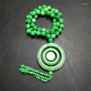 Pingentes Natural Jade Beads Sweater Chain Gan Qing Ping 'an Buckle Ring Moda Colar Jóias
