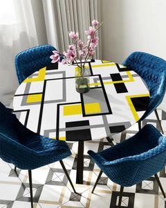 Table Cloth Nordic Medieval Geometric Abstract Yellow Round Tablecloth Elastic Cover Waterproof Dining Decoration Accessorie