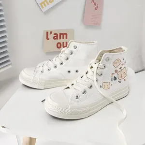Casual Shoes Ins White Canvas Women Print High Top Sneakers Vulcanize for Student 2024 Autumn Female