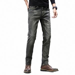 2020 nova marca masculina jeans finos fi estiramento retro velho jeans masculino calças jeans de alta qualidade cinza azul t42E #