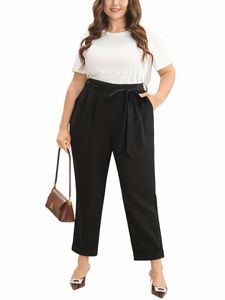 2023 verão novas mulheres plus size high street fi estilo rendas cordão design cor sólida slim-fit calças de nove pontos 80Kr #