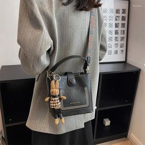 DrawString Vintage Simple Small Pu Leather Bucket Crossbody Bag For Women 2024 Designer Fashion Lady Luxury Black Shoulder Handbag