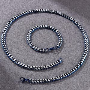 Catene da 8 mm cubana collegamento a catena a catena bracciale set per uomini collane da uomo in acciaio inossidabile blu dorato braccialetti uomo ac214f