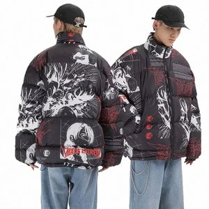 Winter Warm Parkas Men Comics Graffiti Street HARAJUU GRUSZENIE ZMINKOWANIE STAWKA KARTA WYPRAWNEJ KURTA LUSKA Casual Płaszcz UNISEX Z50M#