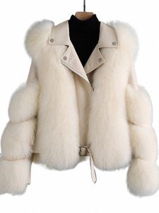 FI Faux pälsjacka för kvinnor Patchwork LG Sleeve Pu Leather Fluffy Female Thicken Coat Winter Luxury Loose Lady Outwear S1VS#