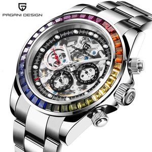 Bergani Pagani Men's Multi Funkcjonalna szóstka igła w pełni automatyczna mechaniczna pusta ruch Precision Steel Watch 1653