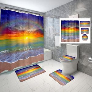 Shower Curtains Sunrise Sunset Curtain Set View Bathroom Floor Mat Toilet Waterproof Fabric Home Decor