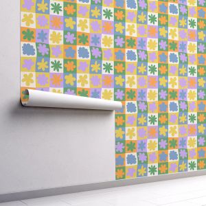 Aufkleber Funlife Retro-Blumen, selbstklebende Tapete, Vinyl, geometrisch, zum Abziehen und Aufkleben, abnehmbare Gilrs-Zimmer-Wandaufkleber für Heimdekoration