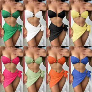 Women's Swimwear 2023 Thr Piece Set of Bra Half Skirt Swimsuit Female Swimwear Women Bikini Set Bather Swimming Beachwear for Bathing Suit T240328