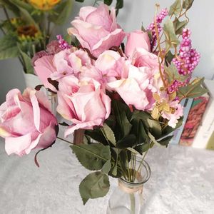 Yapay Gül İpek Vivid High Citity Buket Sahte Çiçek Gelin Çiçekler Ev Düğün Dekorasyon Flores S
