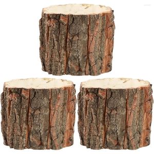 Vase 3 PCSフラワーバケツカントリースタイルフラワーポットフェイクサボテンプラント素朴な装飾樹皮木材天然人工木の切り株