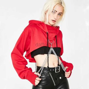 Damen Hoodies Sweatshirts Frauen Gothic Punk Hoodie Sweatshirt Pullover Pullover Crop Top Casual Pullover Kette Kapuzen Cosplay Tops Plus Size 24328