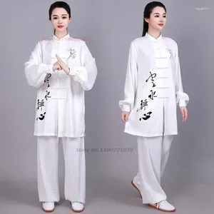 Ethnic Clothing 2024 Chinese Tai Chi Martial Arts Clothes Traditional Taijiquan Practice Wushu Words Print Suit Outdoor Uniform