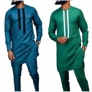 Verão Africano dos homens Traditial Elegante Ternos Outfit Diki 2Pc Camisa Calças Conjunto Completo Roupas de Designer Abaya Marca Traje c4FM #