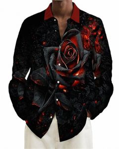 Новинка 2023 года, мужская повседневная рубашка-поло с рукавами Lg, пламенная роза с принтом, мягкий здоровый материал, топ весна/лето A42C #