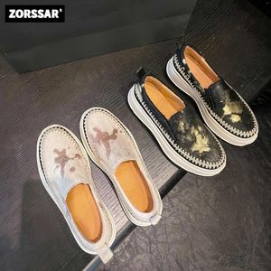 Casual Shoes 2024 Ins Horsehair Platform Print Fashion Sneakers Slip On Loafers Preppy Style Luxury Women Vulcanized