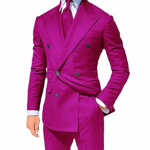 Klassische Männer Anzüge Zweireiher Maßgeschneiderte Kleidung Slim Fit 2 Stück Hochzeit Bräutigam Jacke Hosen Bester Mann s6W8 #